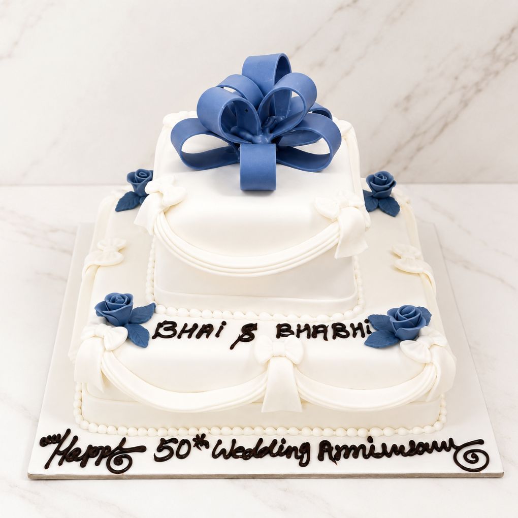 Golden Anniversary Elegance Bow Cake