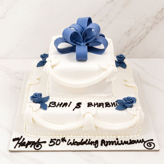 Golden Anniversary Elegance Bow Cake