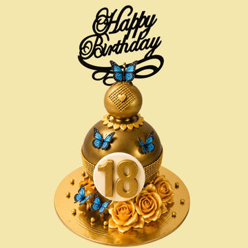 Golden Butterfly Birthday Cake