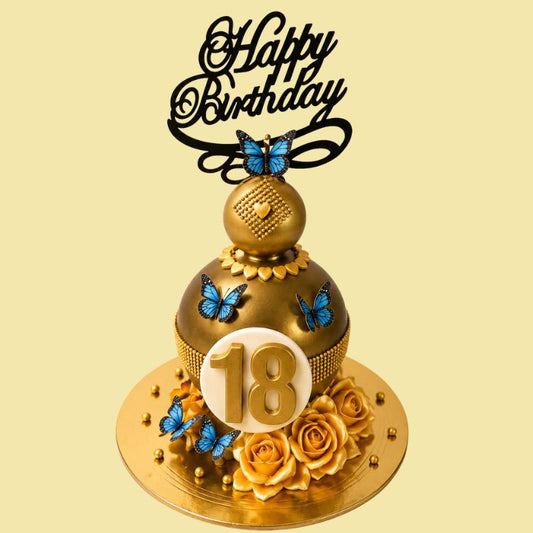 Golden Butterfly Birthday Cake