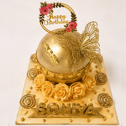 Golden Butterfly Birthday Cake