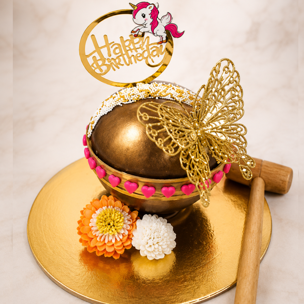Golden Butterfly Pinata Bowl Cake