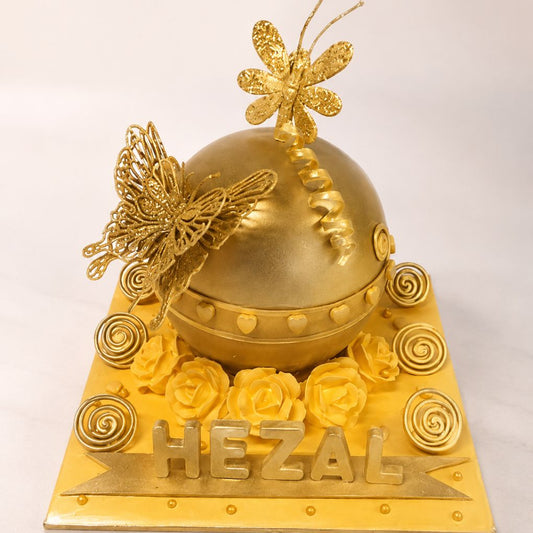 Golden Butterfly Sphere Birthday Cake