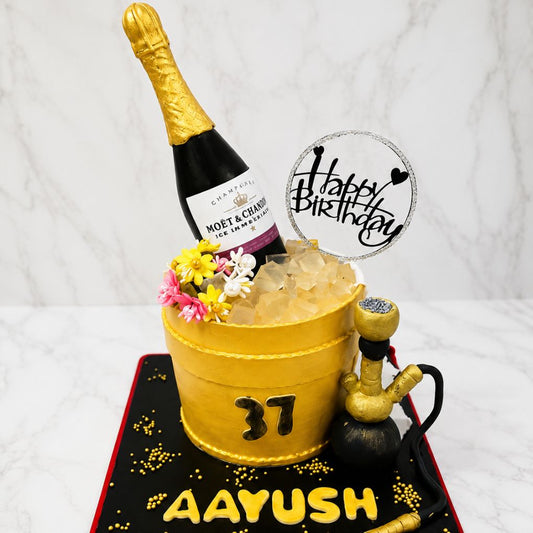 Golden Champagne Bucket Celebration Cake