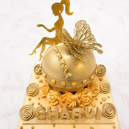 Golden Fairy Dome Birthday Cake