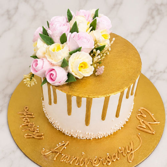 Golden Floral Anniversary Cake