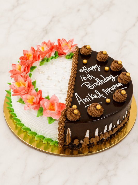 Half & Half Designer Birthday Cake