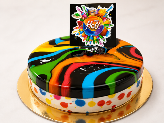 Happy Holi Mirror Glaze Cake