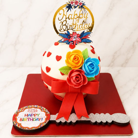 Heart Ribbon Pinata Birthday Cake