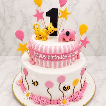 Jungle Safari First Birthday Cake