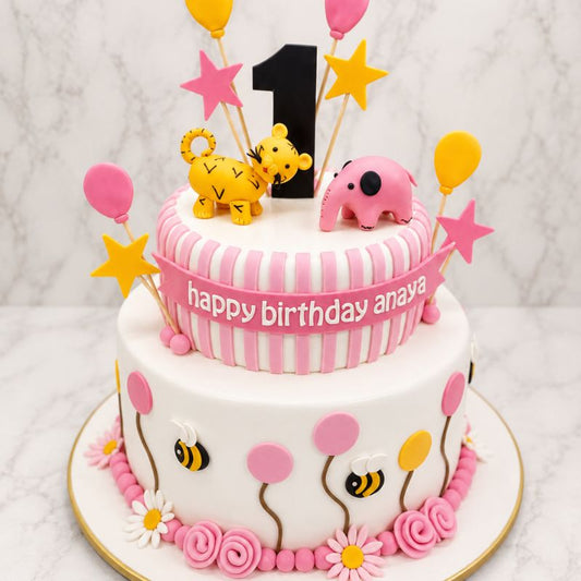 Jungle Safari First Birthday Cake