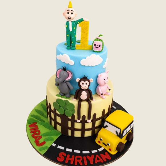 Jungle Safari First Birthday Fondant Cake