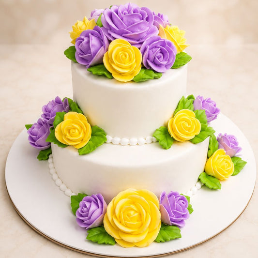 Lavender & Yellow Floral Tier Cake