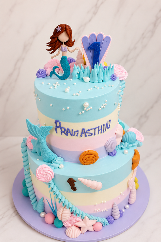 Mermaid Theme 1st Birthday Cake