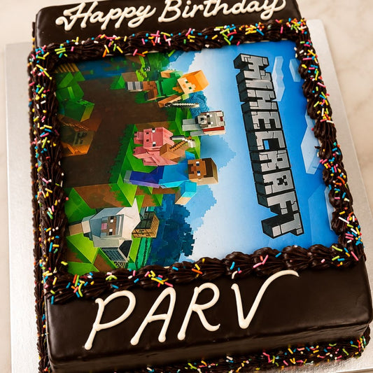 Minecraft Theme Photo Cake
