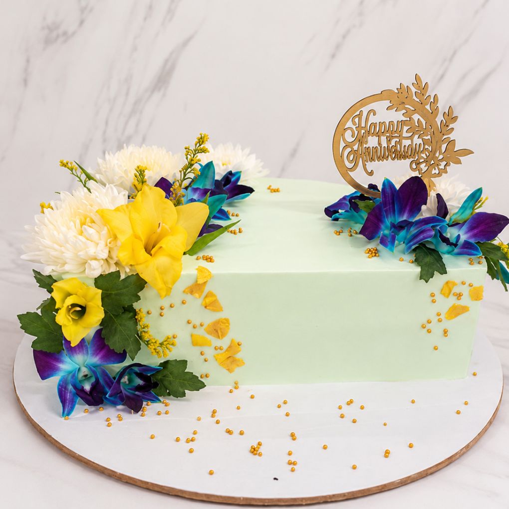 Mint Floral Anniversary Designer Cake