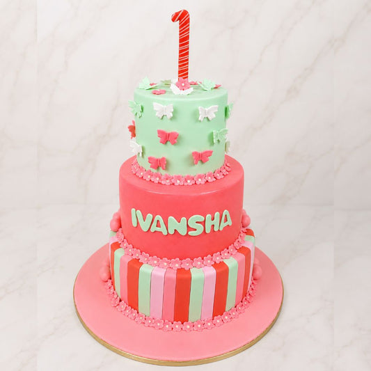 Pastel Butterfly First Birthday Cake