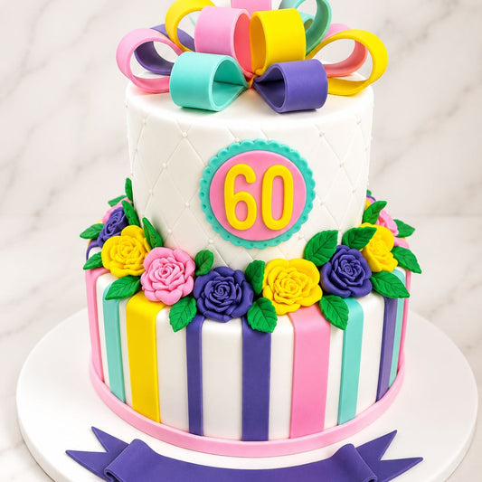 Pastel Ribbon 60th Celebration Cake