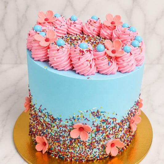 Pastel Sprinkle Floral Celebration Cake