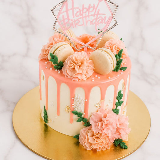 Peach Macaron Drip Birthday Cake