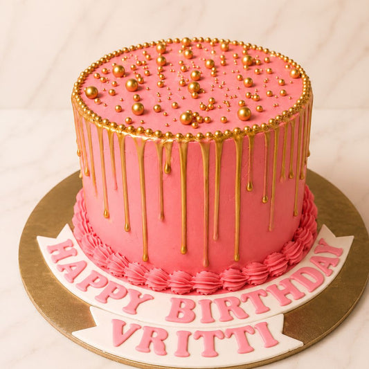 Pink Golden Drip Birthday Cake