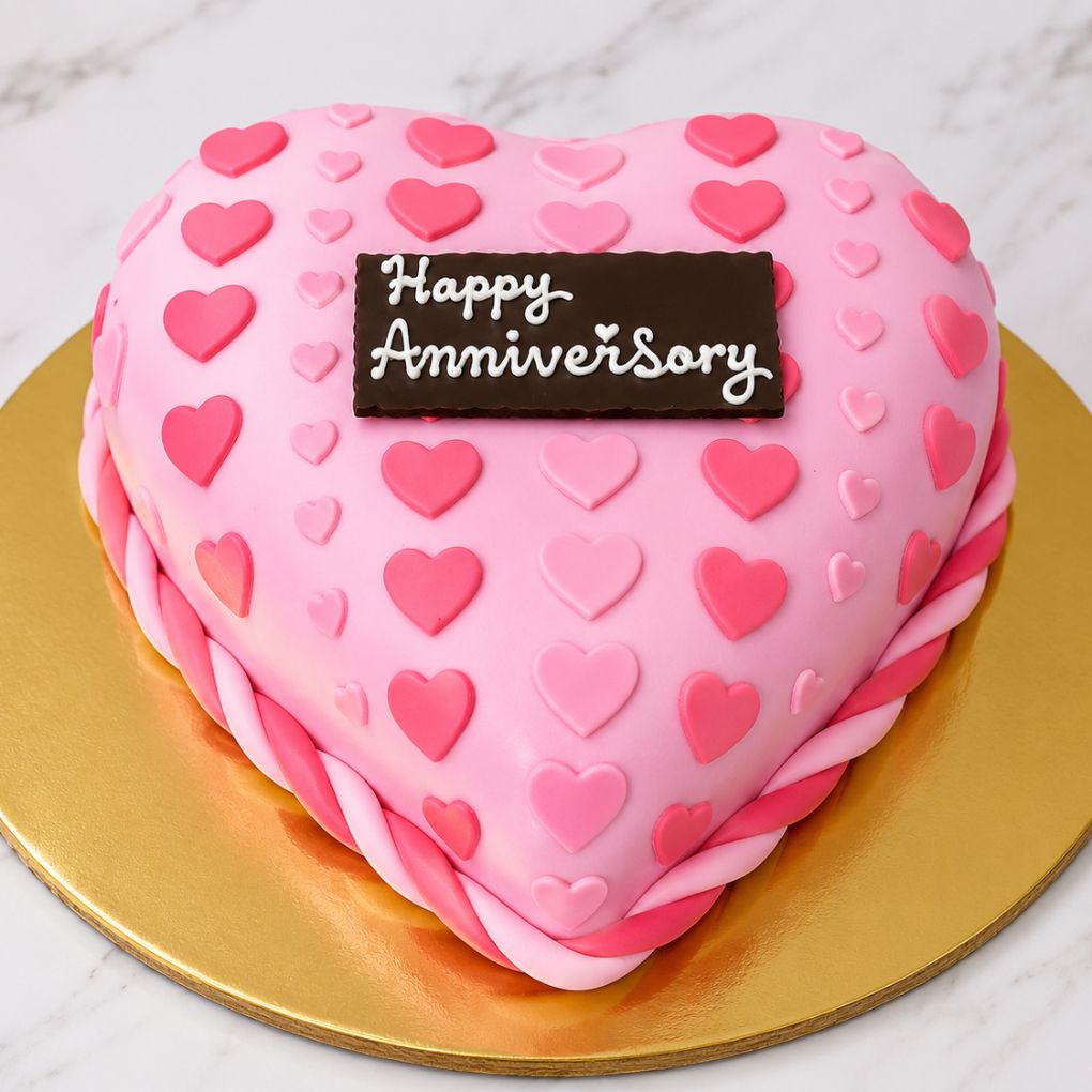 Pink Heart Anniversary Cake