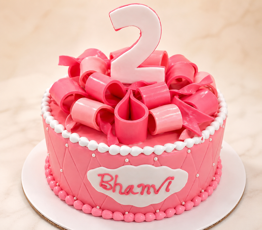 Pink Ribbon Bow  Cake with Number Topper