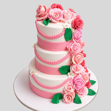 Pink Rose Floral Tier Cake