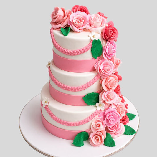Pink Rose Floral Tier Cake