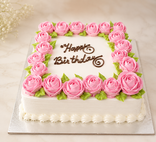 Pink Rose Garden Fresh Cream Cake