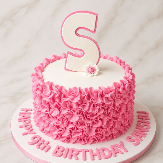 Pink Ruffle Alphabet Birthday Cake