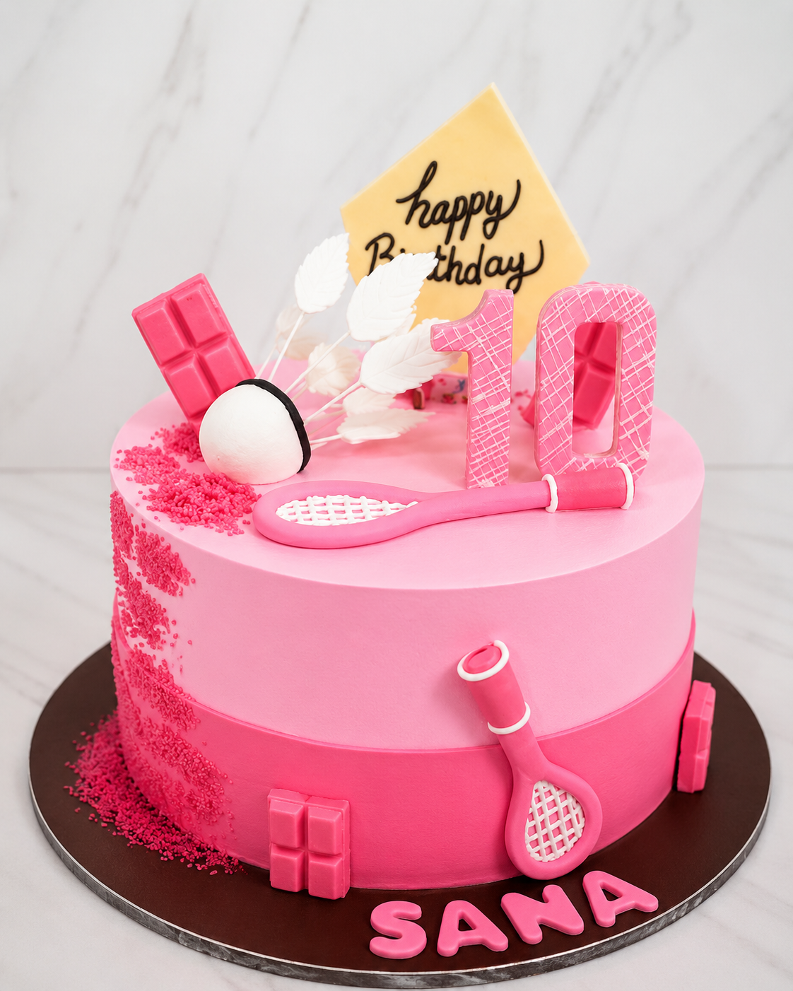 Pink Sports Theme 10th Birthday Cake