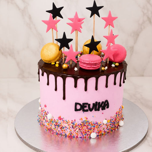 Pink Star Chocolate Drip Cake