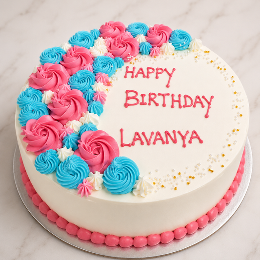 Pink & Blue Rosette Birthday Cake
