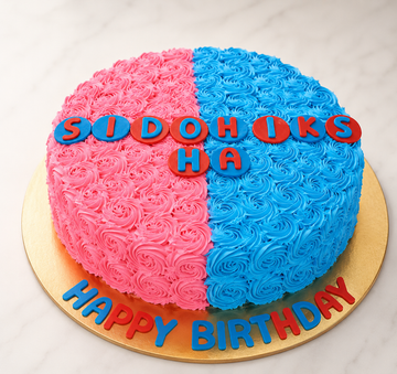 Pink & Blue Rosette Birthday Cake