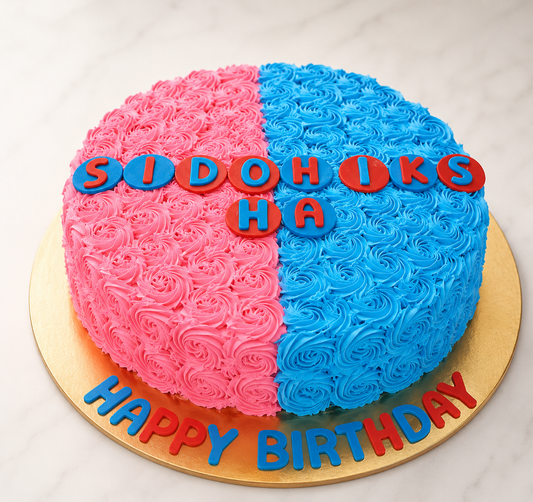 Pink & Blue Rosette Birthday Cake