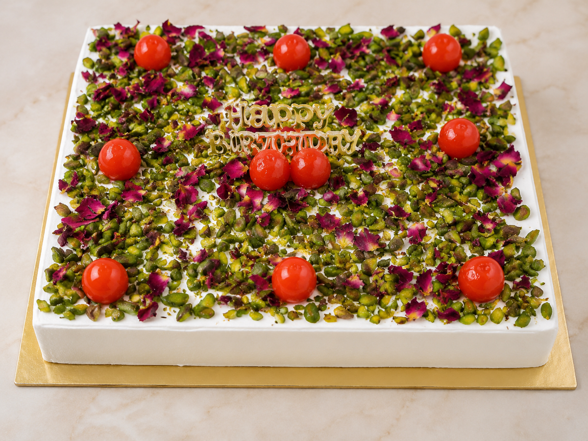 Pistachio Rose Fresh Cream Birthday Cake