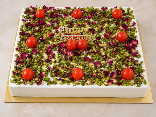 Pistachio Rose Fresh Cream Birthday Cake