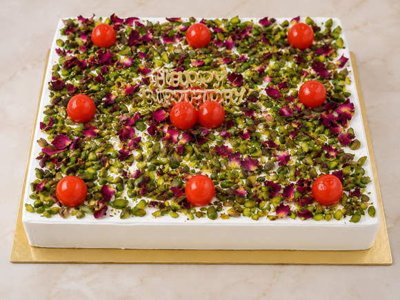 Pistachio Rose Fresh Cream Birthday Cake