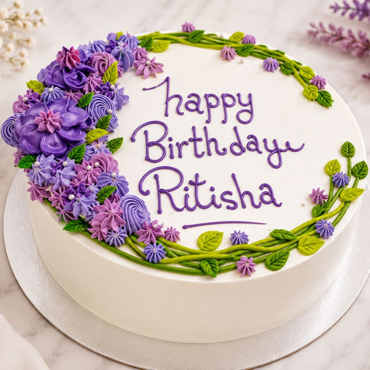 Purple Floral Birthday Cake