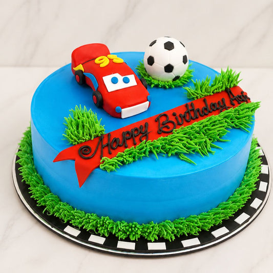 Racing Car & Football Theme Cake