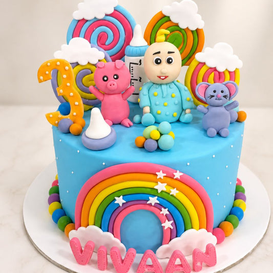 Rainbow Baby Theme Fondant Cake