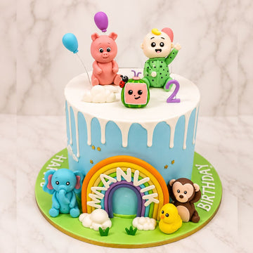 Rainbow Cartoon Theme Birthday Cake