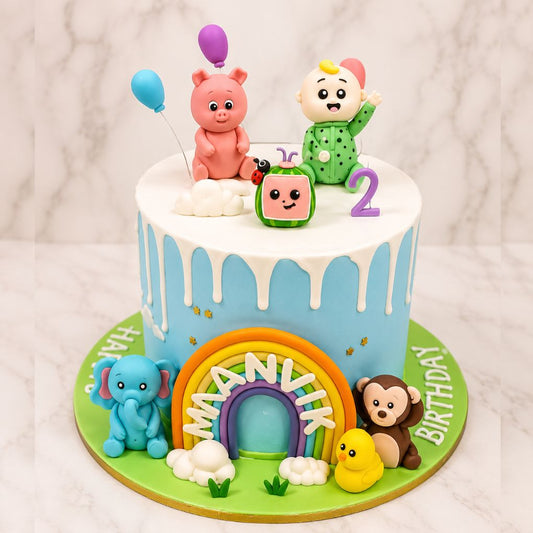 Rainbow Cartoon Theme Birthday Cake