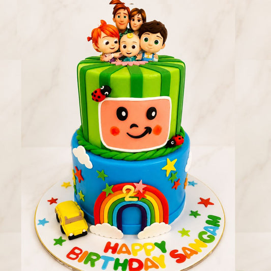 Rainbow Cartoon Theme Two-Tier Cake