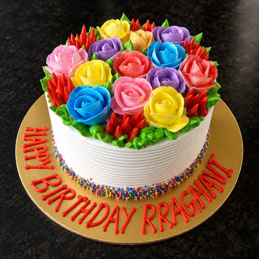 Rainbow Floral Birthday Cake