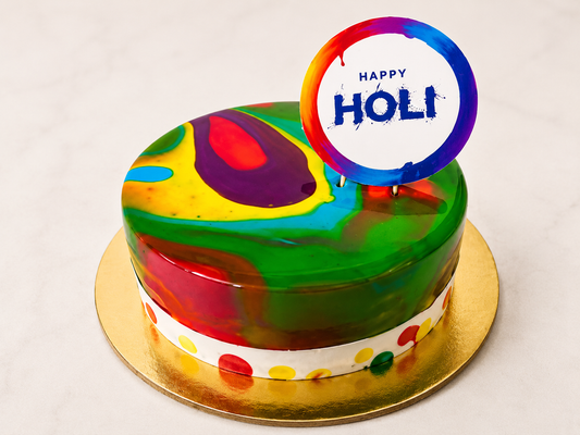 Rainbow Holi Mirror Glaze Cake