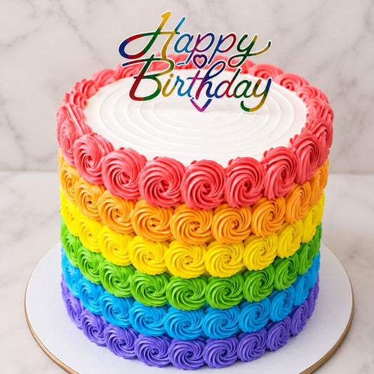 Rainbow Rosette Birthday Cake