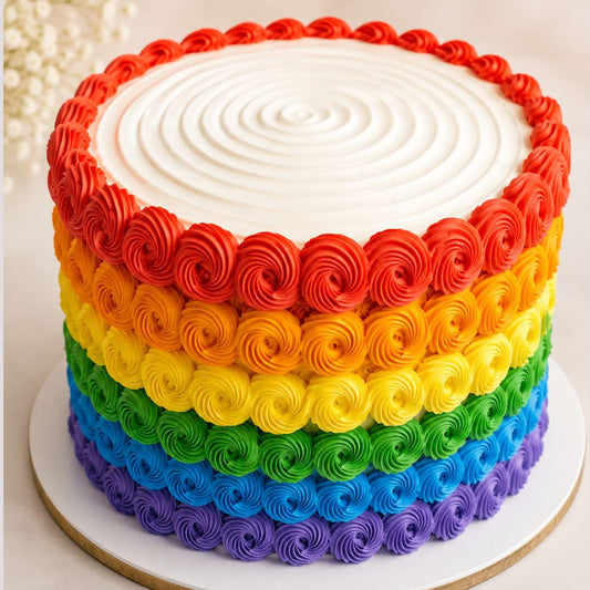 Rainbow Rosette Celebration Cake