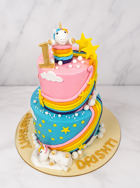Rainbow Unicorn First  Cake
